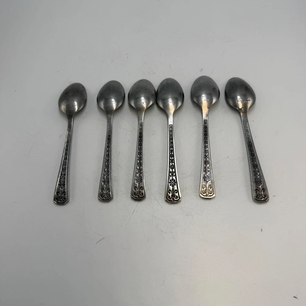 Vintage Interpur Florenz Stainless Steel Japan Teaspoons 6 Floral Fleur De Lis